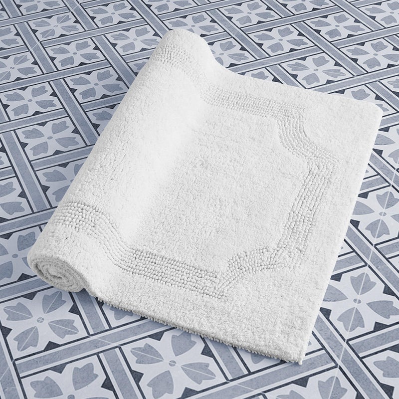 Laura Ashley - Reversible Cotton Bath Mat, Premium Bathroom DÃ©cor, Machine Washable Bathroom Rug, Highly Absorbent, 17"x24"/20"x32" 2-Piece Set, White - Image 2